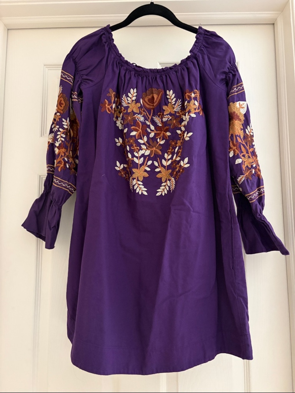 Free People Purple Embroidered Peasant Tunic